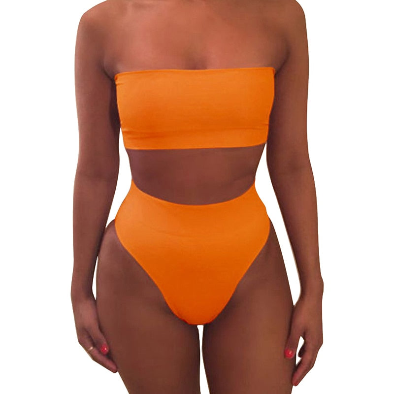 High Waist Strapless Bikini Set