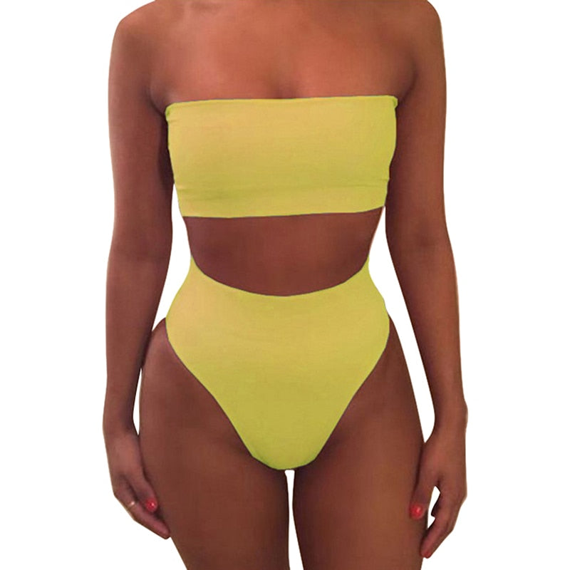 High Waist Strapless Bikini Set