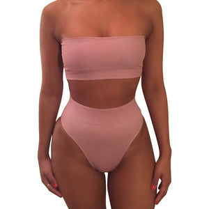 High Waist Strapless Bikini Set