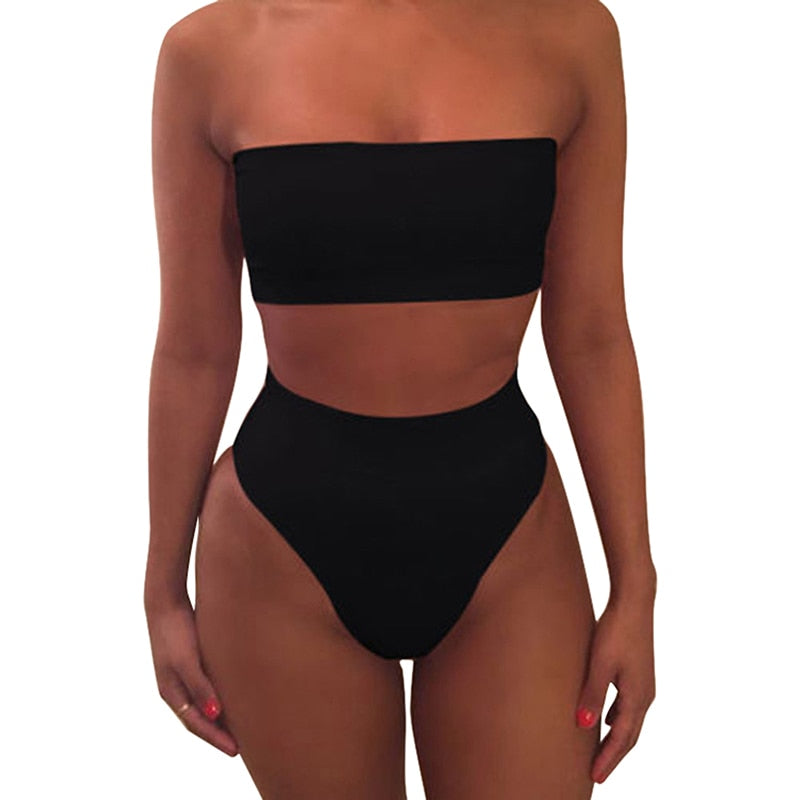 High Waist Strapless Bikini Set