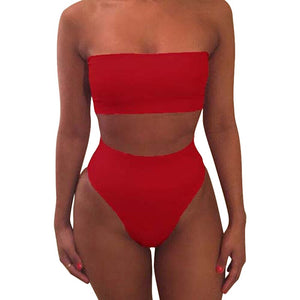 High Waist Strapless Bikini Set