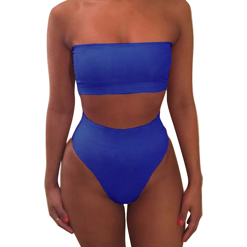 High Waist Strapless Bikini Set